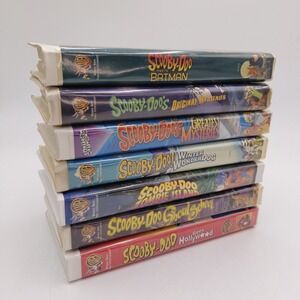 Vtg Lot 7 Scooby-Doo VHS Tape Clam Shell Cartoon WB Batman Collab Mystery Kids